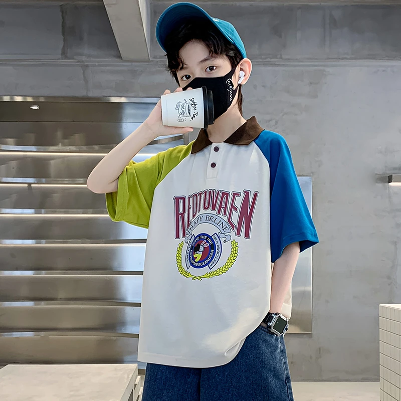 男童POLO衫夏季拼色短袖中大童时尚休闲T恤半袖夏装韩版印花潮款