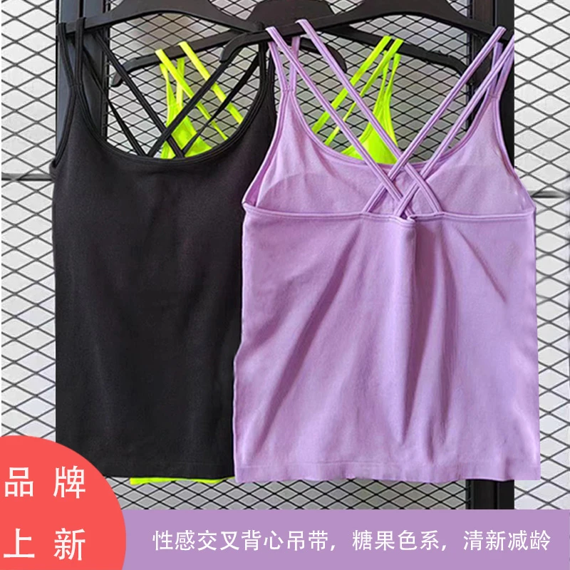 爱-运动夏季薄款打底性感紧身修身交叉吊带美背黑色尾单透气薄款
