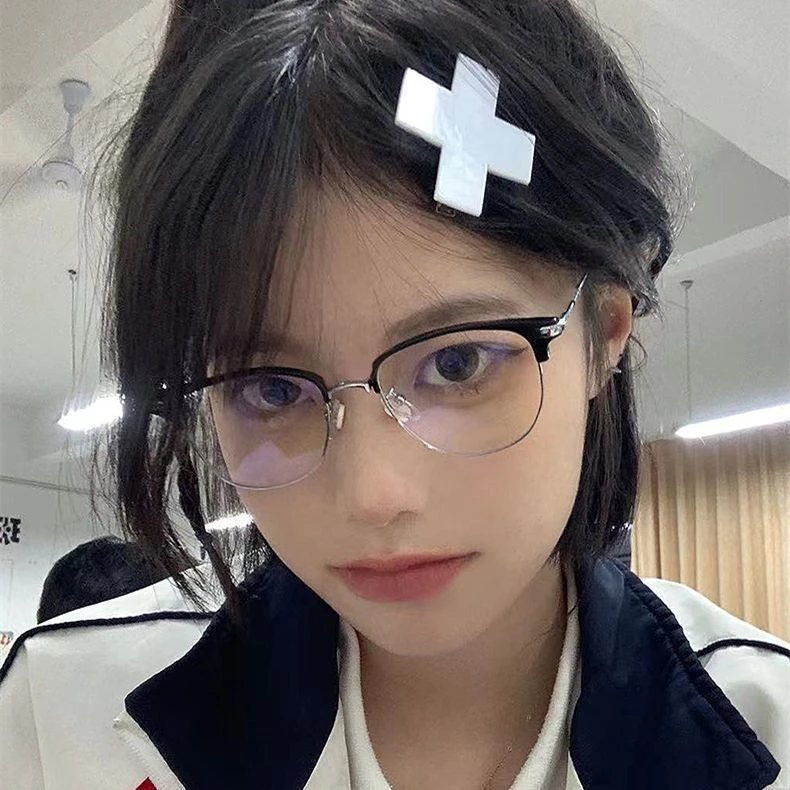 斯文败类半框近视眼镜女可配有度数防蓝光方圆脸素颜平光镜学生男