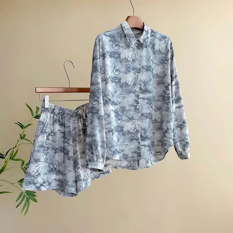 薏丝妮高级感时尚套装女夏季宽松轻薄防晒长袖衬衫阔腿短裤两件套