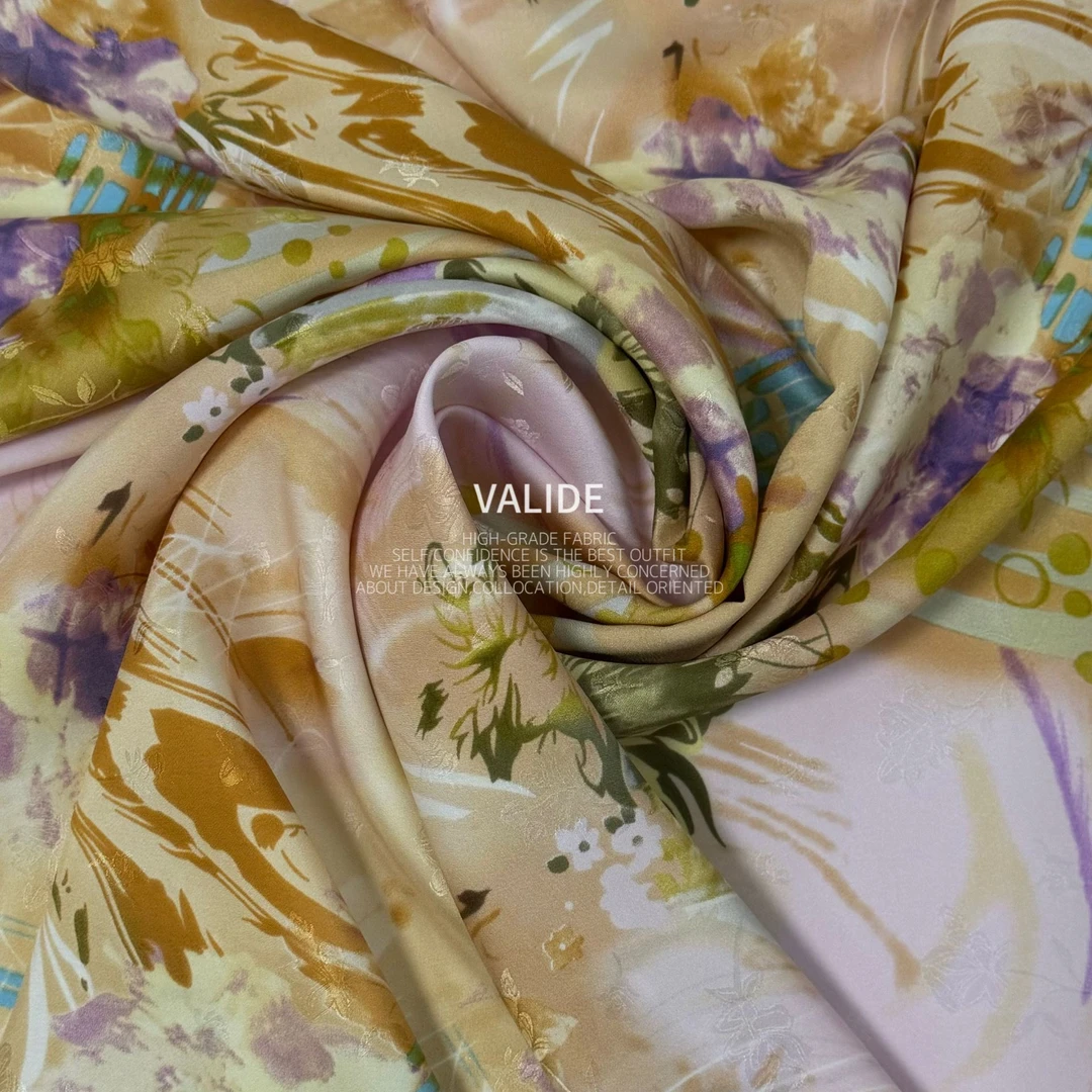 18姆米真丝面料印花提花桑波重锻桑蚕丝衬衣裙丝绸布料5401