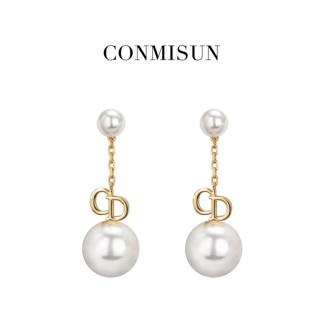 铜合金耳饰 百搭女士耳环气质时尚小众轻奢风高级感长款白色精致