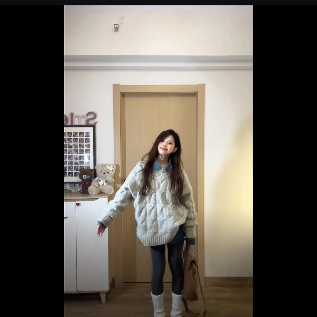 随性麻花毛衣女时尚潮流可爱宽松百搭高级感慵懒风套头针织上衣