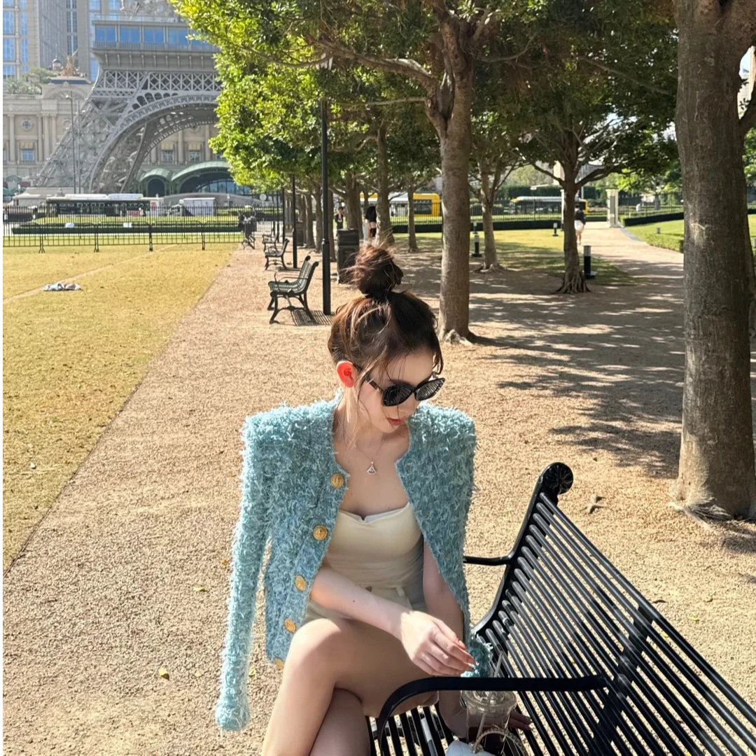 韩系女神穿搭高级感小香风洋气独特别致外套修身内搭显瘦百搭短裤