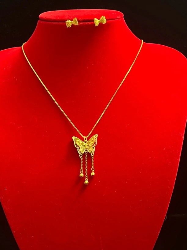 铜合金吊坠 精致小巧双层流苏蝴蝶吊坠耳钉项链