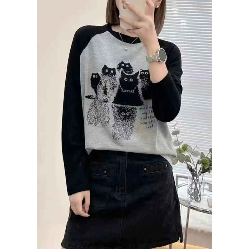 1000【秋季新款小猫长袖针织衫】新款气质百搭时尚针织衫