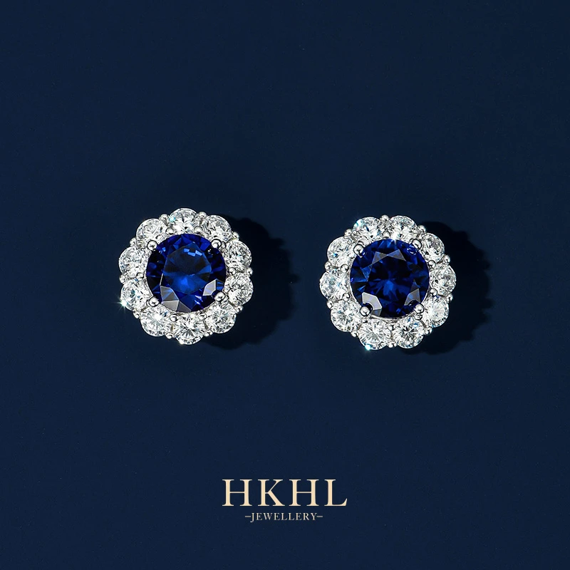 925银合成锆石耳饰 HKHL 纯银满钻耳钉女士 气质贵气高级