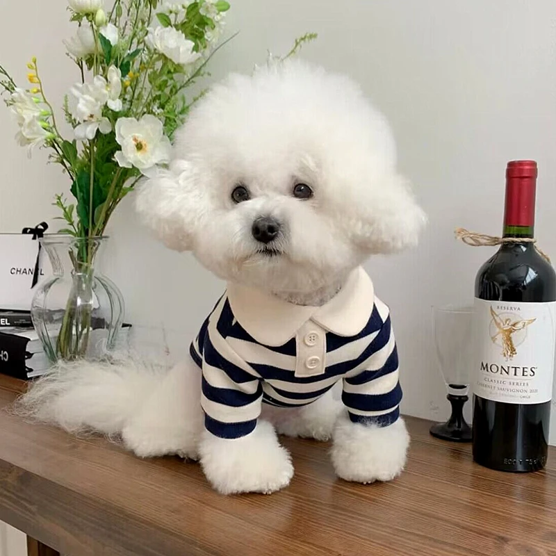 休闲条纹宠物polo衫猫咪狗狗T恤比熊泰迪小型犬薄款透气小狗衣服