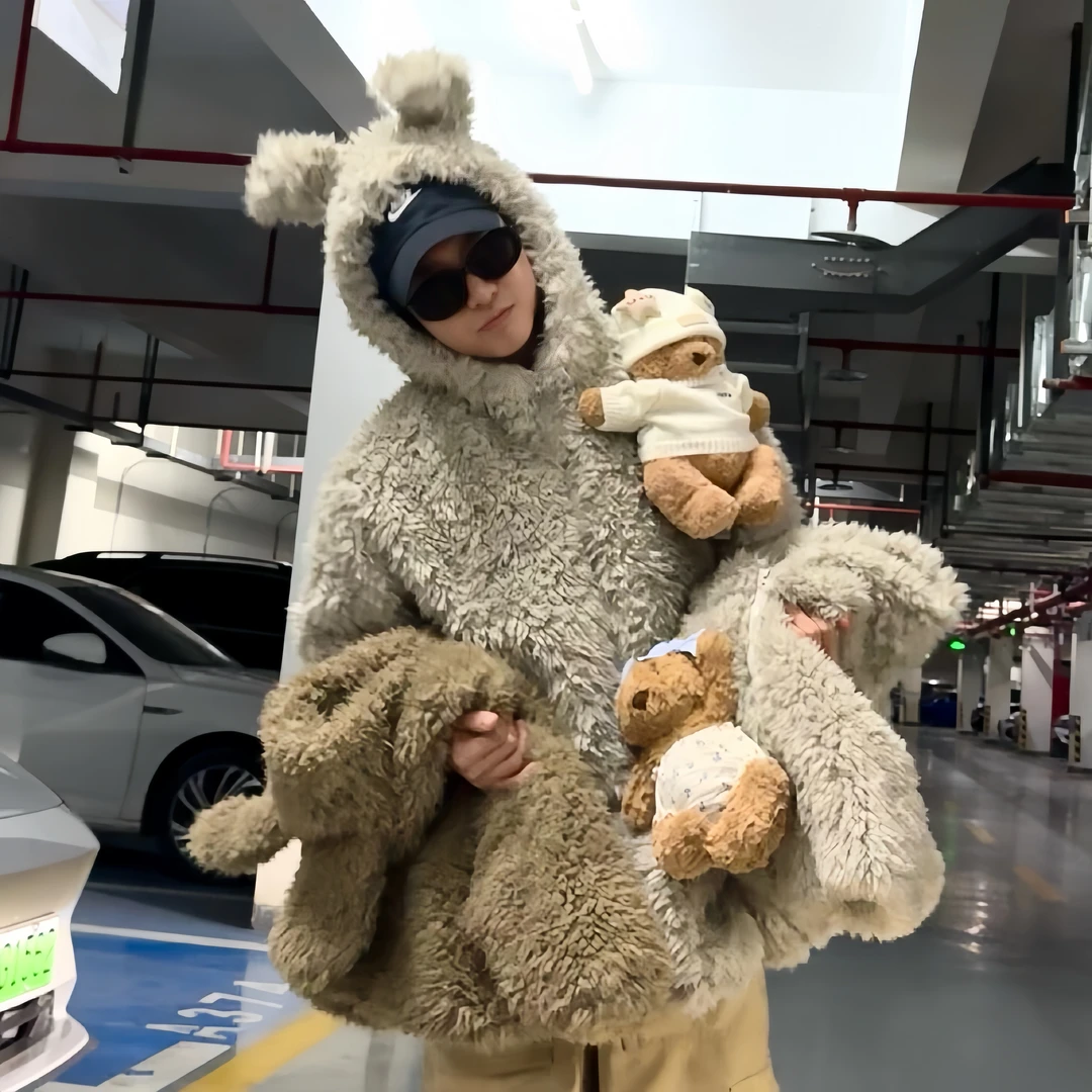 【爱丽丝兔兔】秋冬可爱立体兔耳毛毛连帽加厚外套亲子装（不带熊）