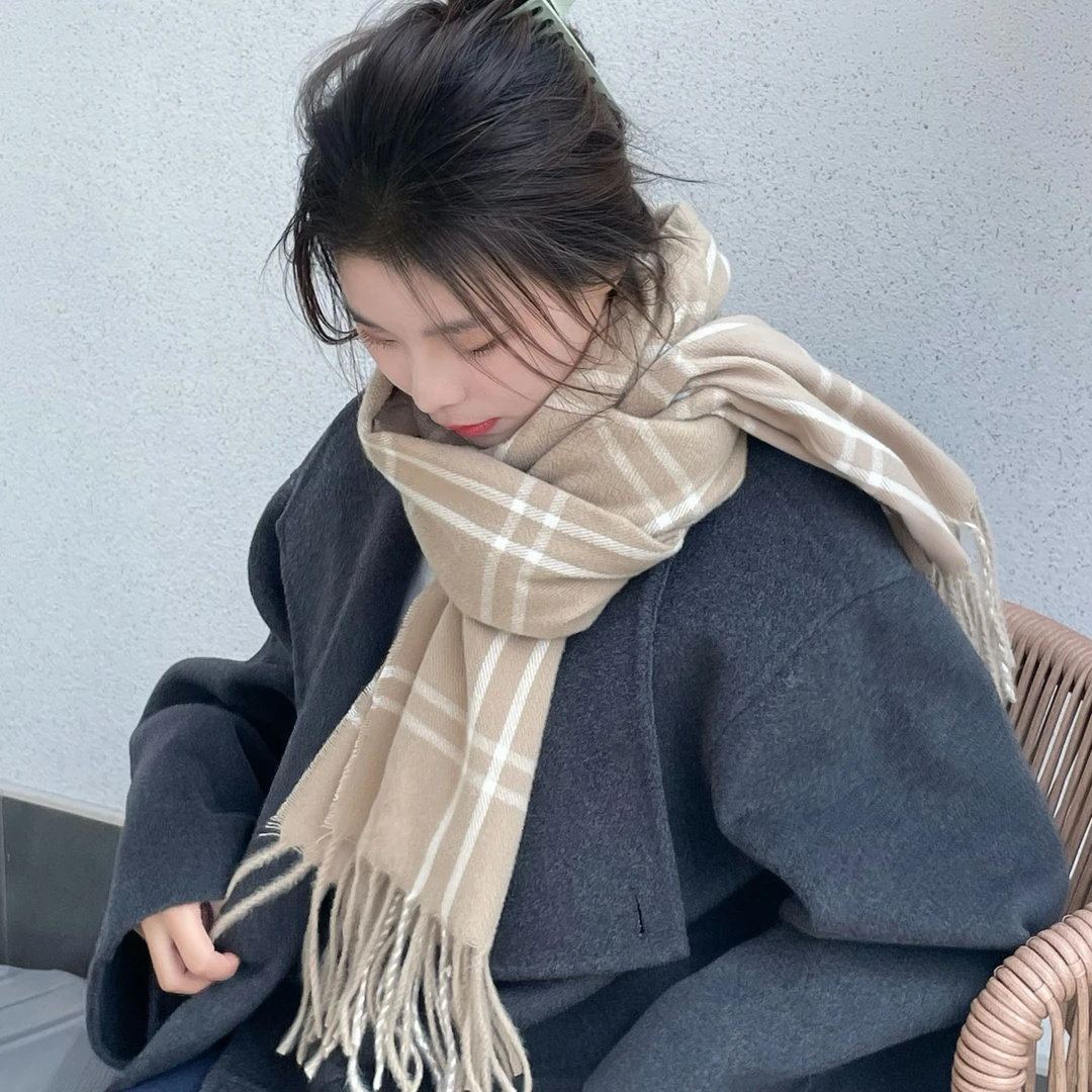 欧美小众格子围巾女高级感氛围感百搭学院风时尚复古韩版情侣长款