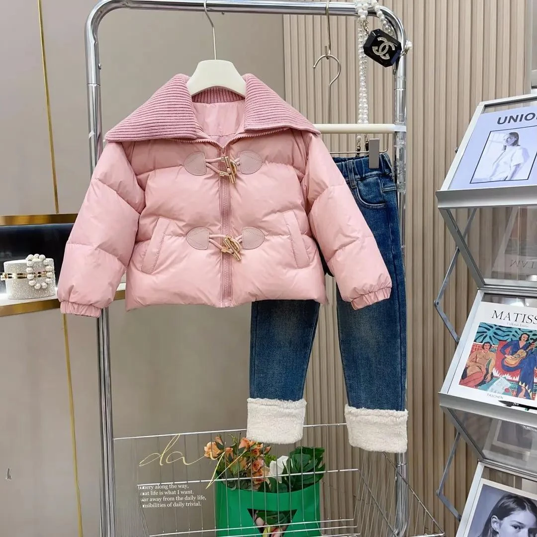 女童棉服2023冬装新款韩版洋气冬季保暖加厚连帽短款面包服一体棉