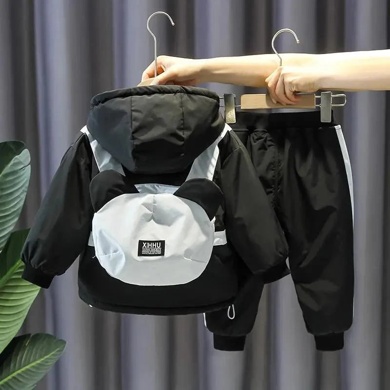 男童加绒套装新款儿童帅气加厚衣服宝宝秋冬装时髦保暖两件套