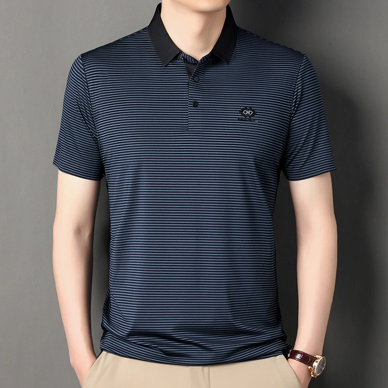 品牌高档男装直播夏季新款短袖t恤 翻领无痕冰丝中青年男士polo衫