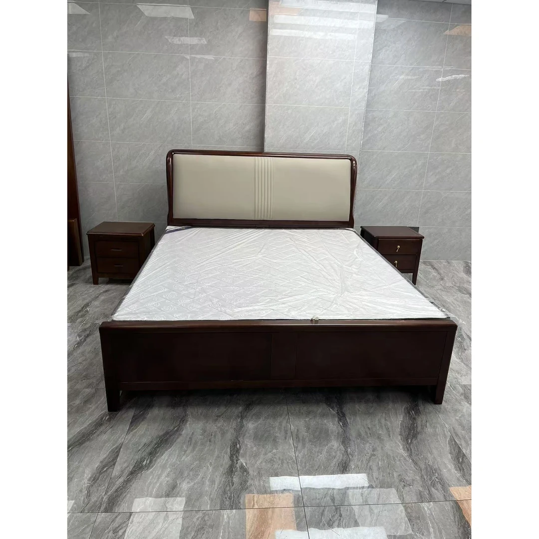 Js15#新中式实木床高箱储物胡桃木现代简约主卧床婚床软包真皮床