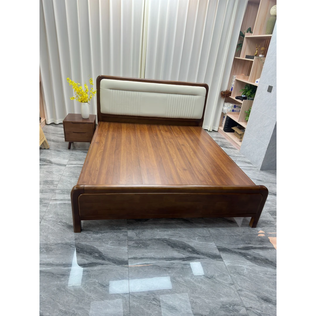 J993新中式实木床高箱储物床胡桃木现代简约主卧床婚床软包真皮床