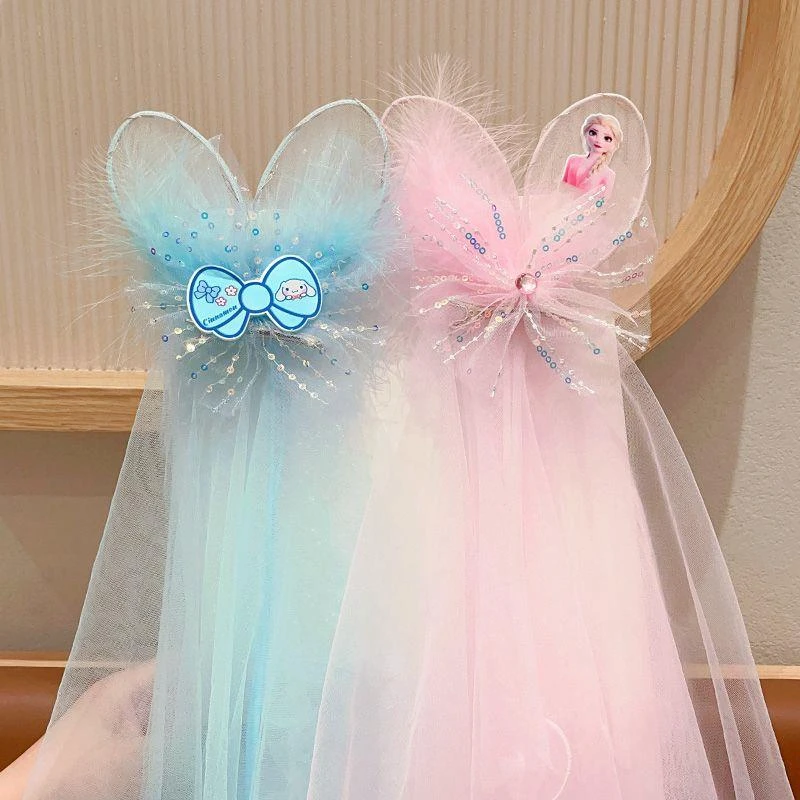 儿童公主裙发光头纱发饰小女孩彩灯披纱发夹头饰女童仙粉蝴蝶发卡