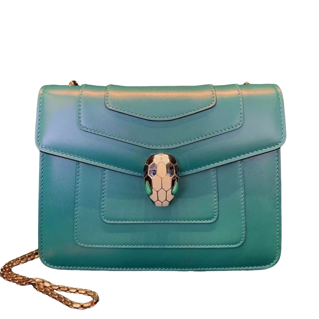 95新 BVLGARI/宝格丽 BVLGARI/宝格丽 绿色蛇头斜挎包bwz9133