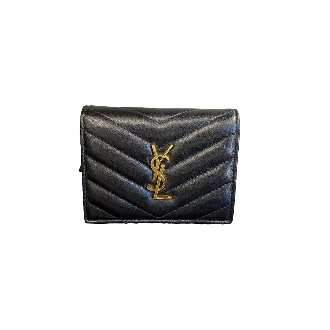 95新 YSL/圣罗兰 YSL/圣罗兰 黑金羊皮卡包97新bwz8169