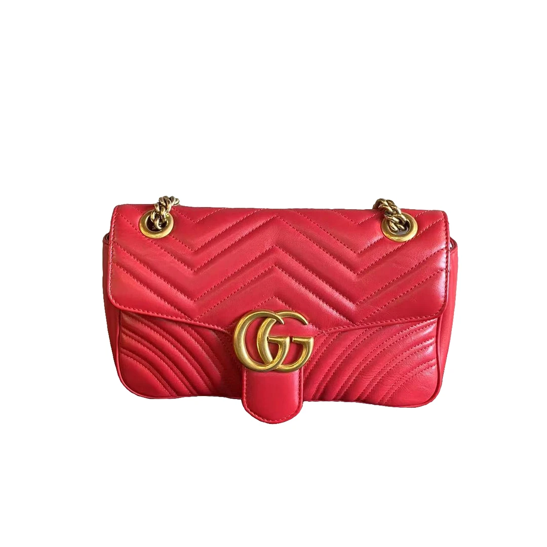 95新 GUCCI/古驰 GUCCI/古驰 红色marmont26斜跨包97新jm4050