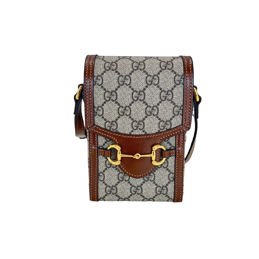 95新 GUCCI/古驰 GUCCI/古驰棕色1955老花竖版手机包bwz12843