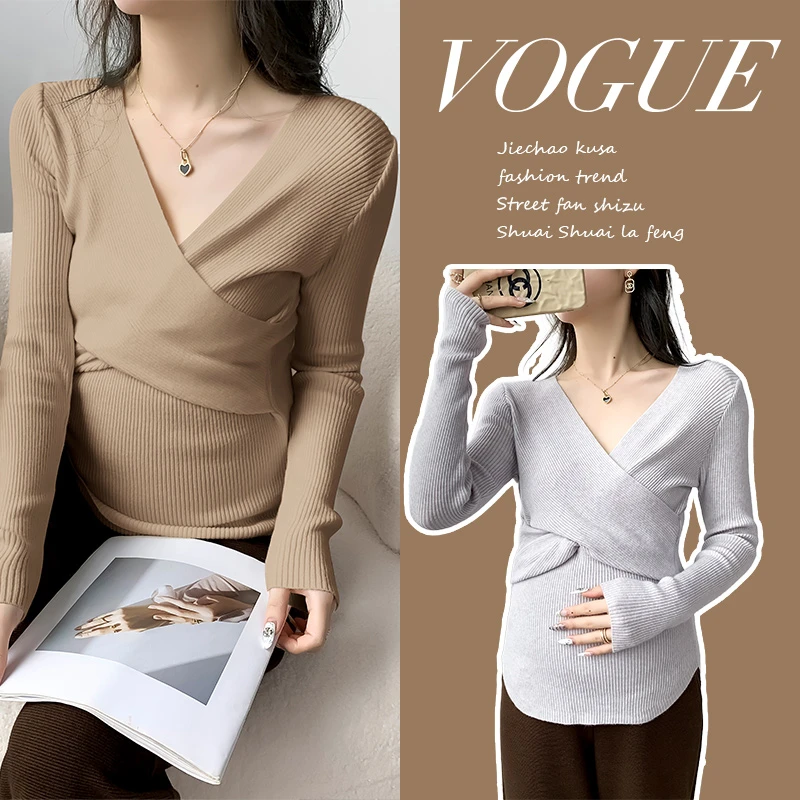 孕妇秋装打底衫秋冬款2023新款毛衣内搭可哺乳上衣针织保暖春秋季