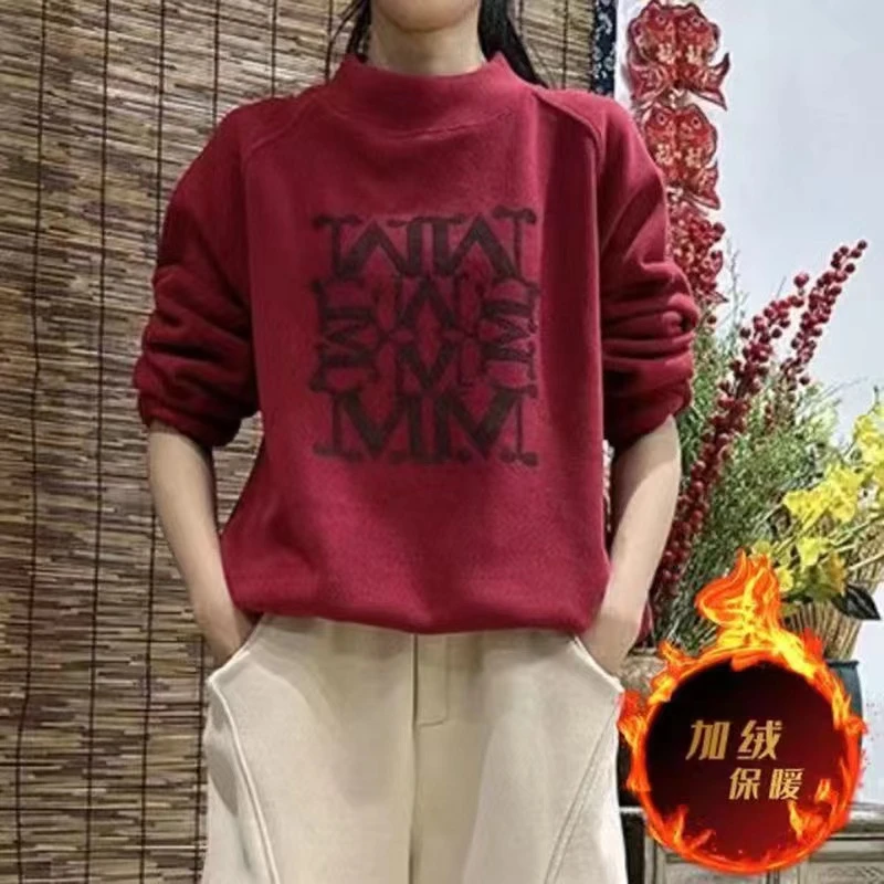 秋冬新款女士卫衣休闲百搭宽松显瘦加厚套头上衣MW字母