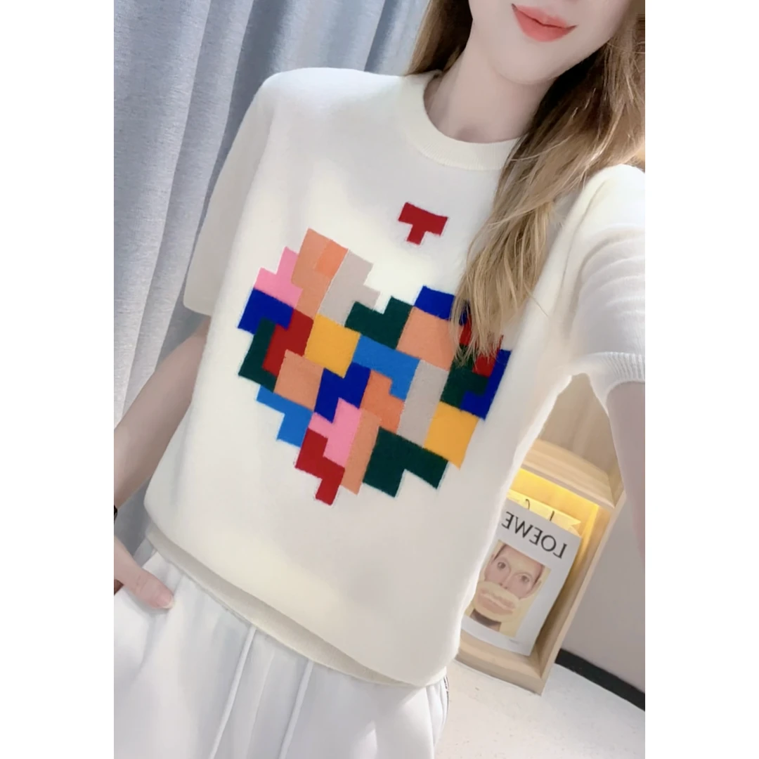 JL【彩色爱心圆领全羊毛】2024秋季新款气质百搭针织衫上衣