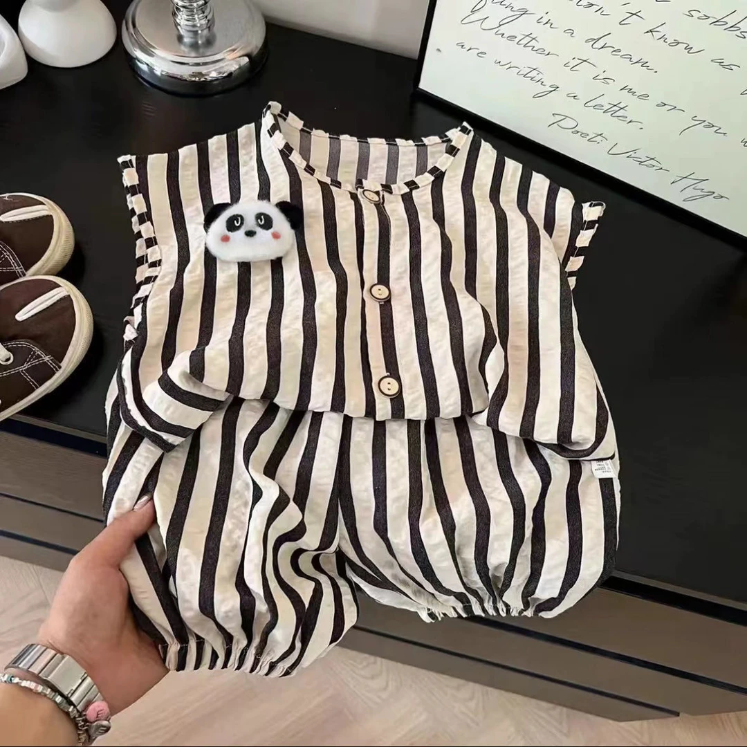 【2024新款】儿童夏季套装男女童薄款条纹两件套玩偶背心长裤科学