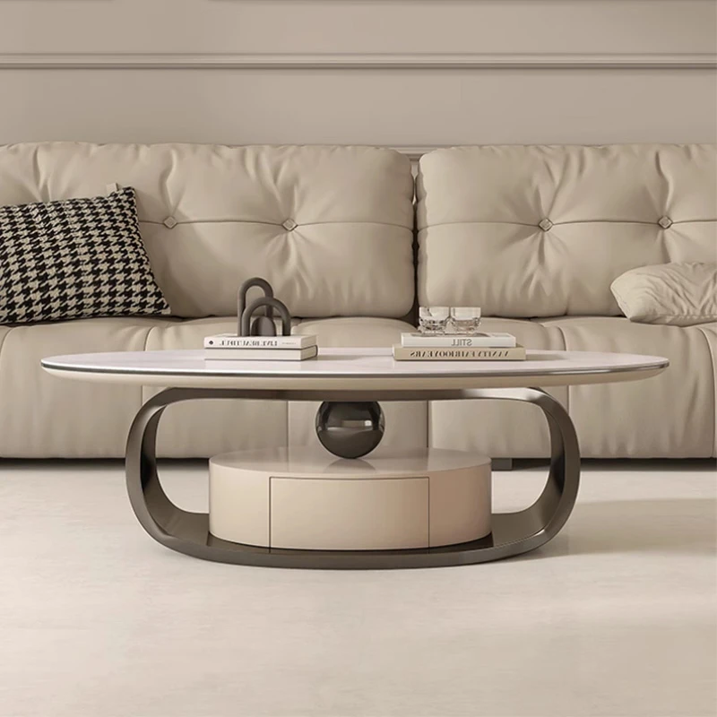 意式极简岩板茶几家用客厅小户型轻奢椭圆形2024新款不锈钢茶几桌
