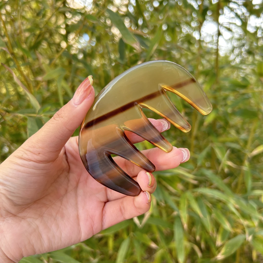 梳艺  精品水牛角五齿按摩梳 五齿按摩梳头疗疏通刮痧顺发宽齿