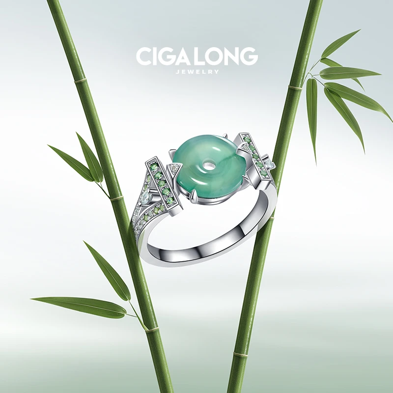 CIGALONG【曾舜晞同款】清⻛拂袖蓝⽔翡翠扣戒指