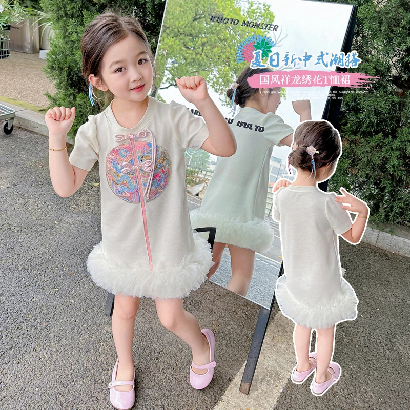 女童夏季新款T恤洋气宝宝新中式连衣裙国风公主裙小女孩古风T裙