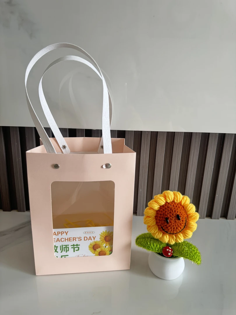 教师节礼物手工钩织向日葵盆栽玩偶摆件挂件（成品）