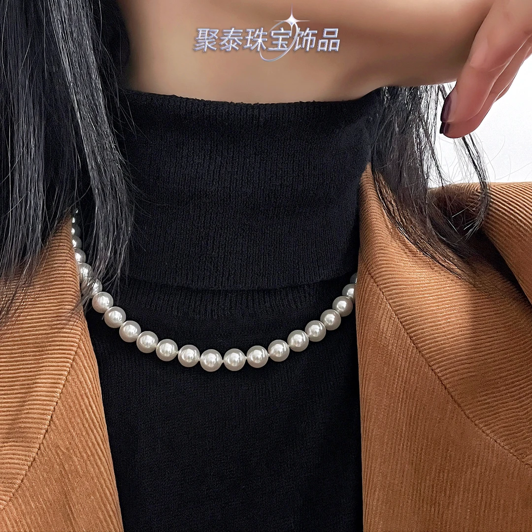 冷光白10mm正圆强光贝珠项链（三件套）