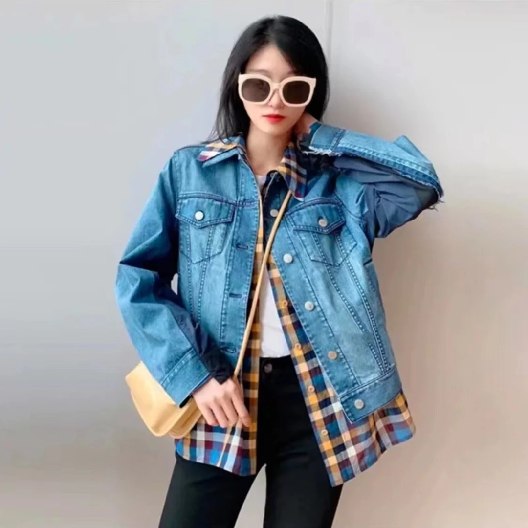 GIRDEAR/哥弟哥弟新款拼接宽松抽绳牛仔衣外套1400456-2059042