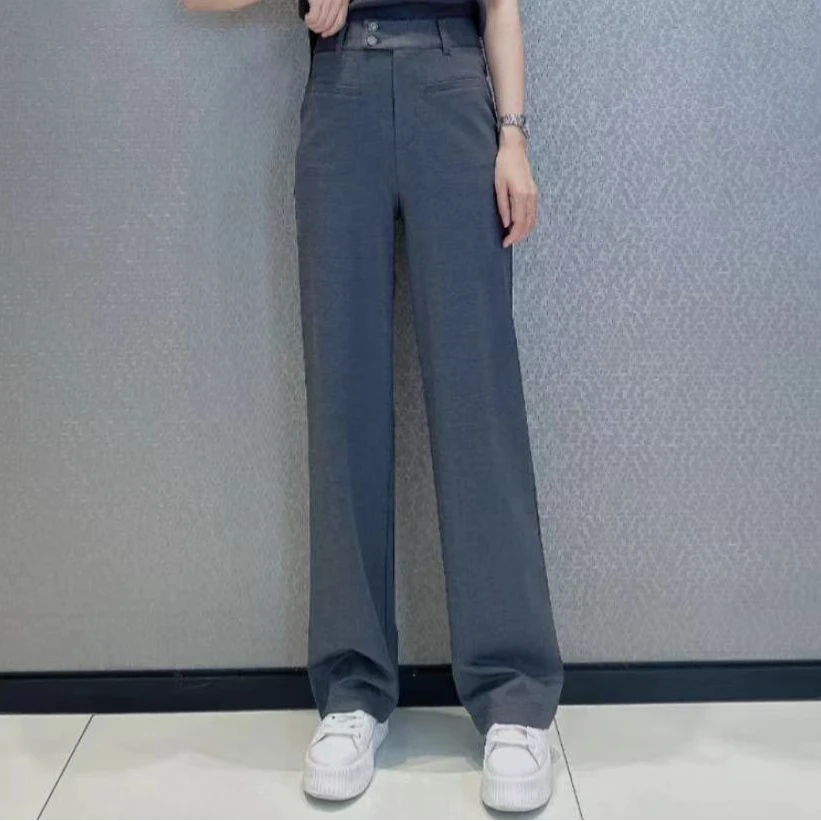 GIRDEAR/哥弟夏季新款显瘦百搭高腰垂感直筒长裤1100469