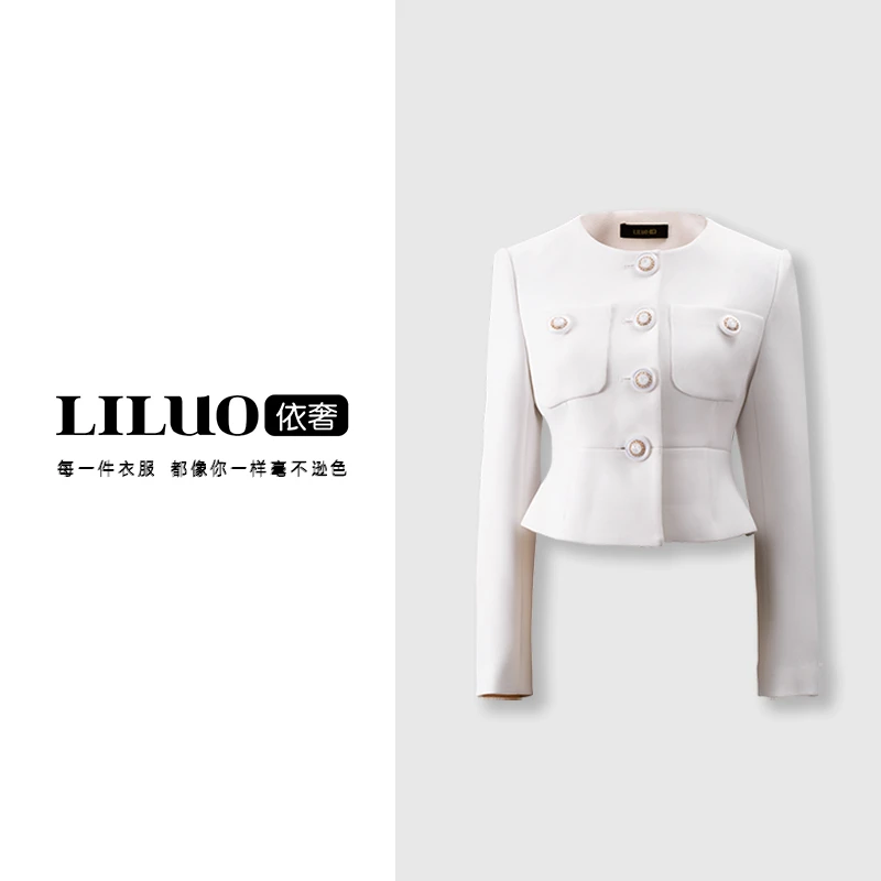 LILUO/依奢 秋色宜人法式小香风黑白色轻奢设计师长袖上衣L9077
