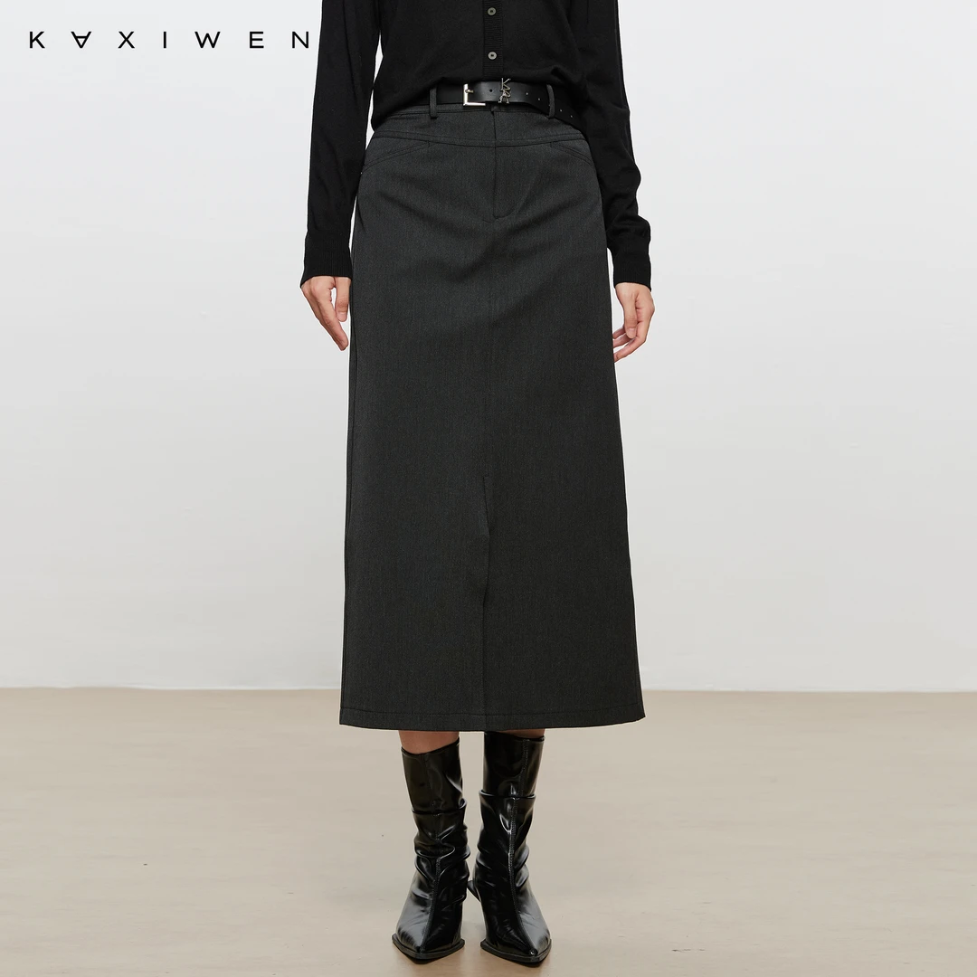 佧茜文高腰开叉直筒半身裙秋冬新款时尚通勤裙子女X09AQS8096