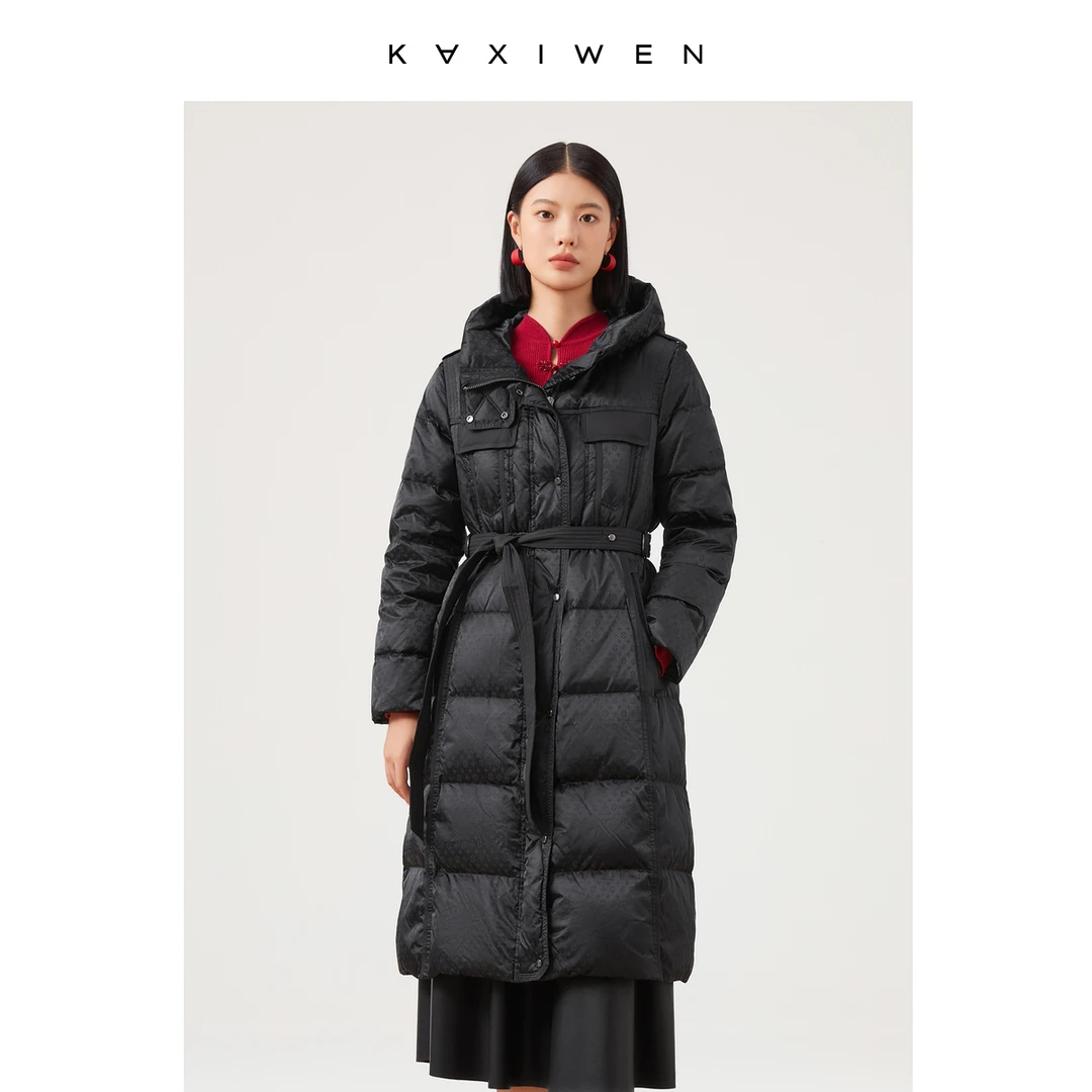 【反季爆款直降】X10BYE8643时尚中长款保暖logo提花收腰羽绒服