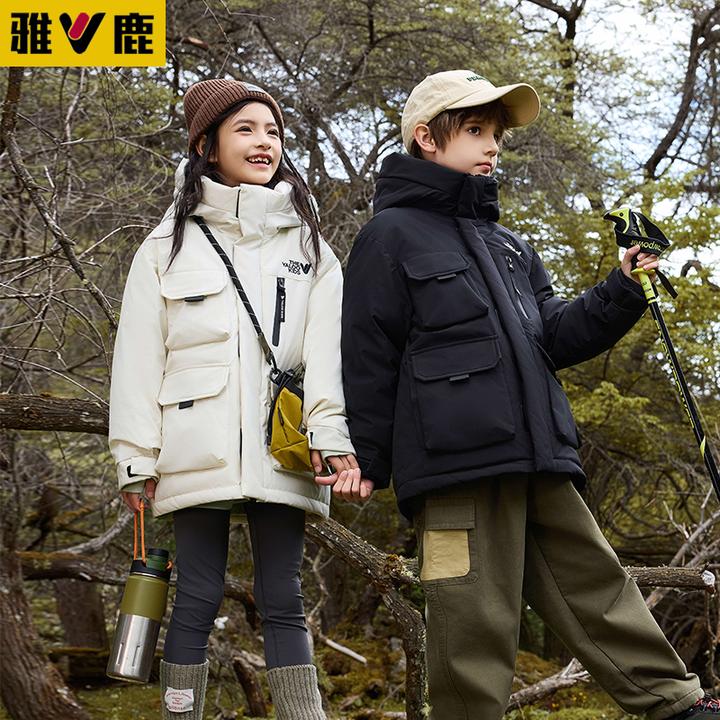 V/雅鹿2024新款儿童羽绒服男女中大童装加厚保暖冬装外套拼色潮