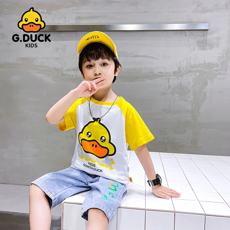 小黄鸭童装上衣休闲T恤2025新款儿童潮流男女童休闲卡通印花短袖