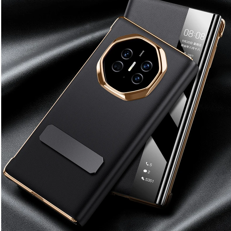 适用华为MateXT三折叠屏手机壳旋转支架智能视窗休眠电镀高级皮套