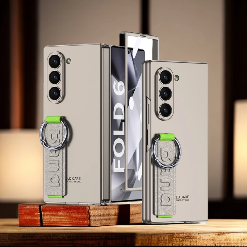 三星Fold6手机壳腕带指环式壳膜一体式镜头全包款商务保护套简约