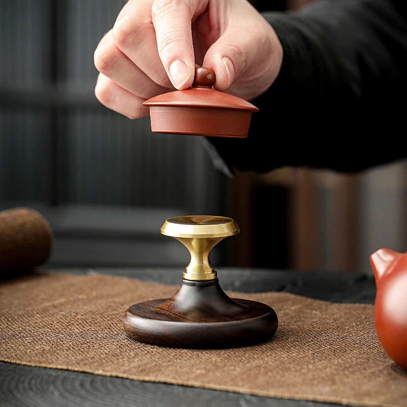 复古黄铜盖置茶壶盖碗盖子配件白瓷简约盖置壶盖托茶具垫茶道摆件