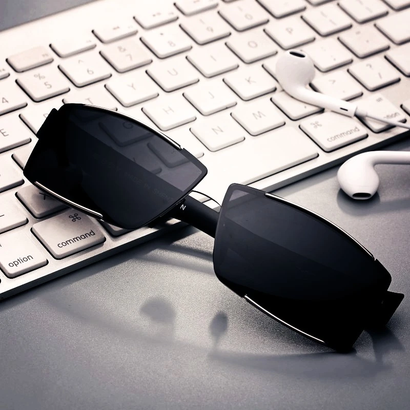 开车防远光偏光无边框太阳墨镜时尚潮流日夜两用方形男士太阳眼镜