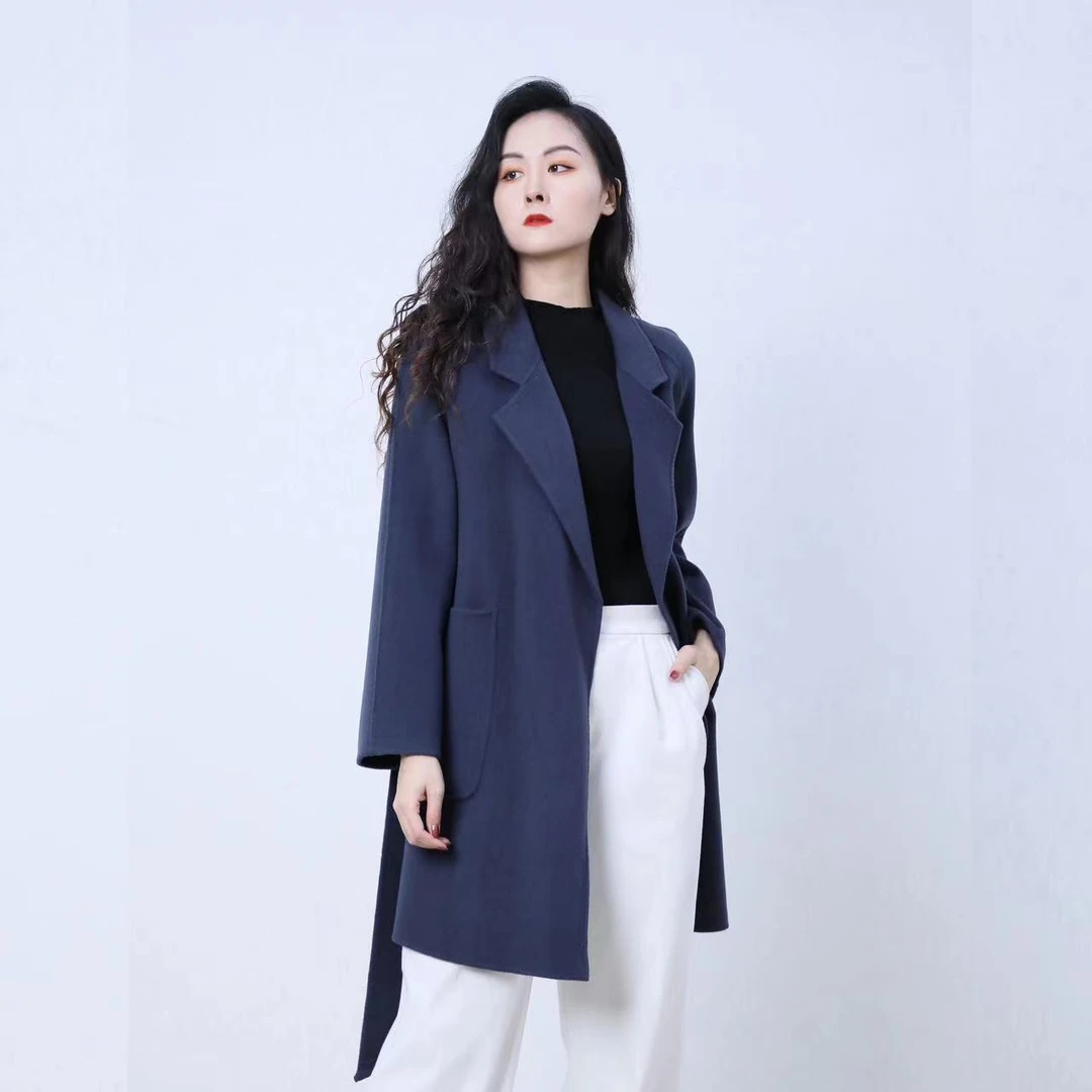 2024新款精致系带纯羊毛双面大衣洋气女士呢子冬装外套911541503