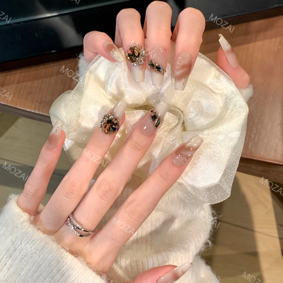 茉哉安妮高定【施家全华/奶油生巧】纯手工定制美甲拆卸穿戴甲A2782