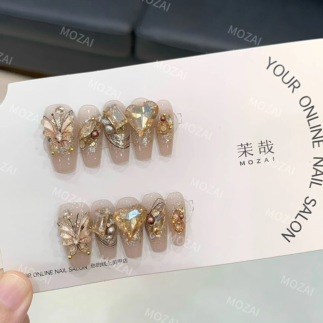 茉哉【金盏琉璃】纯手工定制美甲拆卸穿戴甲A3163m