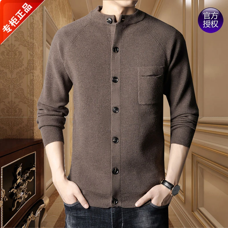 GANIBPORCH韩版秋季立领宽松针织衫外穿男士潮流羊毛纯色开衫外套