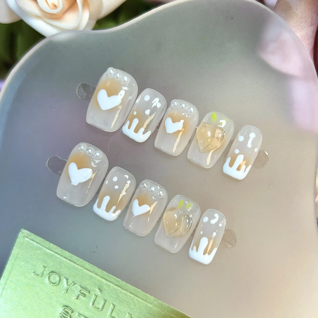 【小桃子】橙黄色屁桃纯手工穿戴甲贴片可爱显白腮红甲